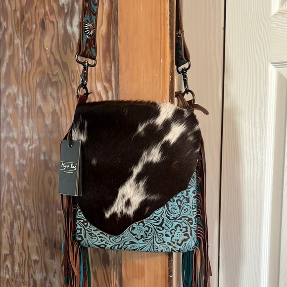Myra Bag Brown and Turquoise Crossbody with Fringe - Picture 2 of 7